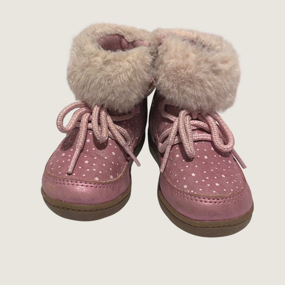 Stride Rite 360 Spruce Pink Metallic Star Faux Fur Winter Boots Kids 7M KG009902 - Picture 2 of 8